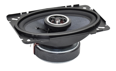 CMG46 4x6-inch coaxial car speaker with 35W RMS power, 120Hz–20kHz frequency response, 87dB sensitivity, 1.25-inch voice coil, and 25mm silk dome tweeter.