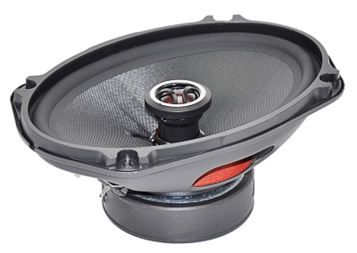 CMG69 6x9-inch coaxial car speaker with 60W RMS, 48Hz–20kHz frequency response, 91dB sensitivity, 1.25-inch voice coil, and 25mm silk dome tweeter.