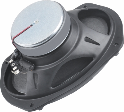 Rear view of CMG69X 6x9-inch coaxial car speaker showing magnet and sturdy frame design, built for 60W RMS power handling and reliable performance.