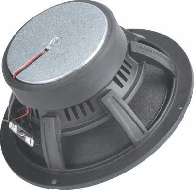 Rear view of CMP6P 6-inch coaxial car speaker showing durable magnet structure, 50W RMS rating, 4-ohm impedance, and heat-dissipating design for reliable audio performance