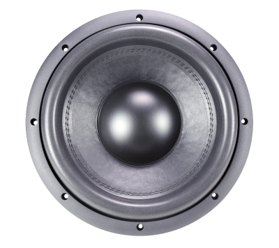 SE-V5 Series subwoofer front view with kraft pulp fiber cone, foam surround, and 2.5-inch copper voice coil design