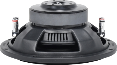 China Future Sound SE-FG2 slim subwoofer rear view — cooling vents, large ferrite magnet, spring terminals, 2-inch D2 or D4 coil, 200–300W RMS.