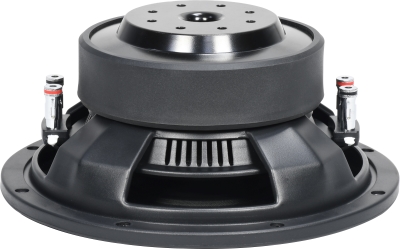 China Future Sound SG-FG1 subwoofer (rear view) — vented motor and basket, large ferrite magnet, spring terminals; 2–2.4” D2/D4 voice coil, 250–500W RMS.