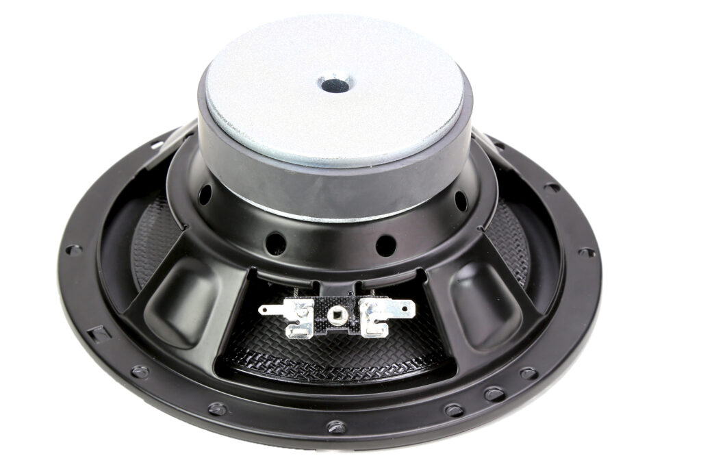 Rear view of CMC65G2 coaxial speaker showing durable steel basket, magnet assembly, and wiring terminals for reliable audio connections.