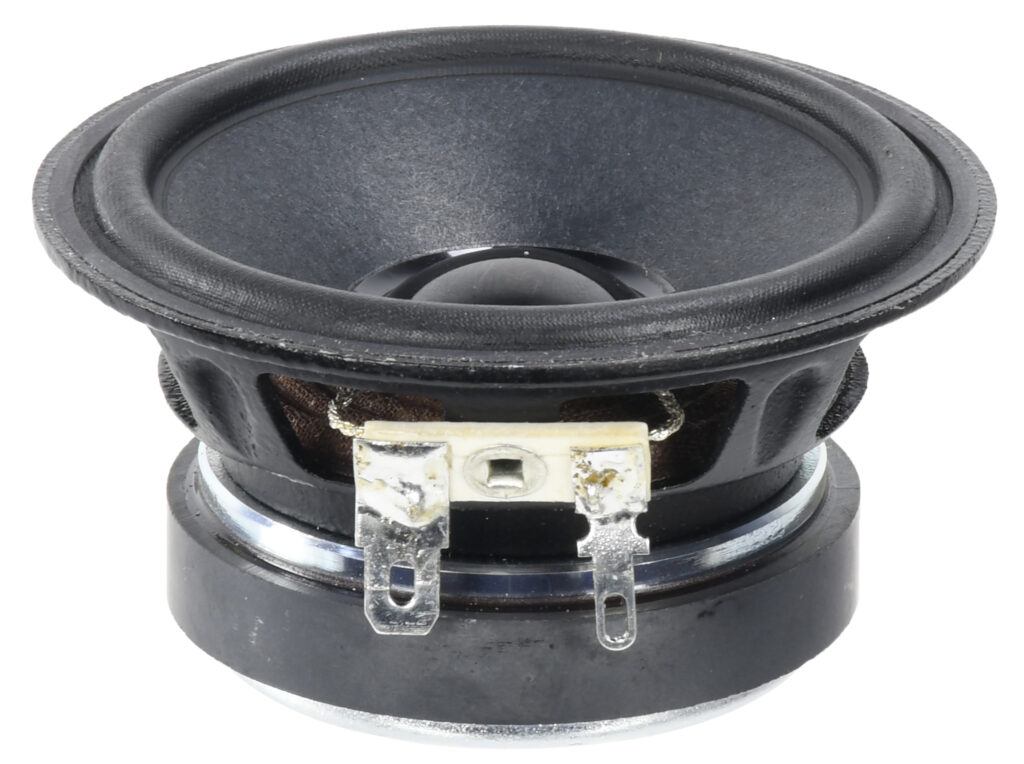 CP275 Compact Midrange Driver – Angled View Showing Cone and Terminal, 30W RMS, 4 Ohm, High-Efficiency FEM Motor Design