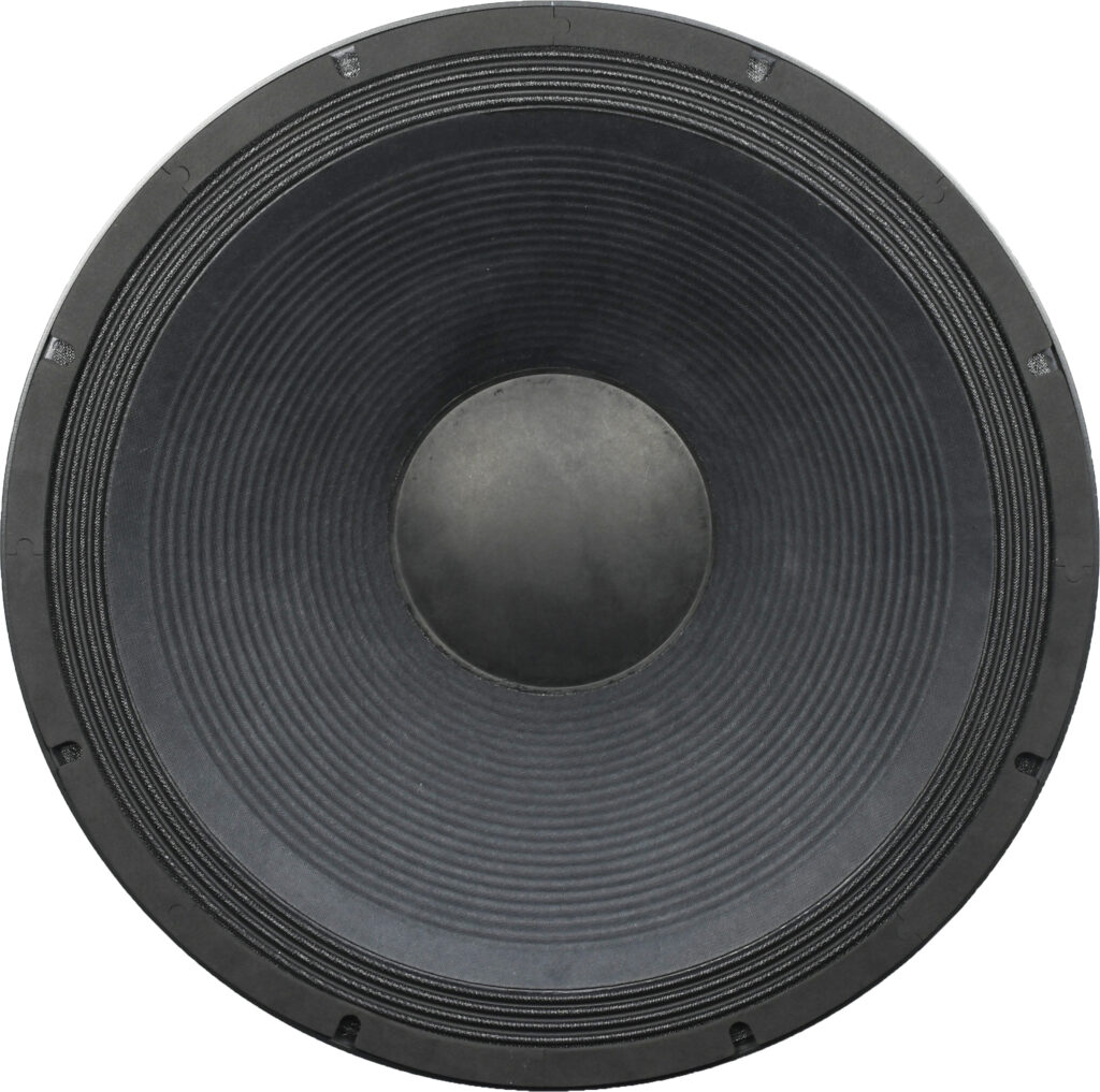 PW Series professional 15-inch and 18-inch subwoofer with ribbed cone design for extremely low frequency response in live sound and music venues.